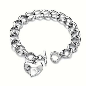 Stainless Steel Rectangular Bracelet Boho Hammered Chain Link